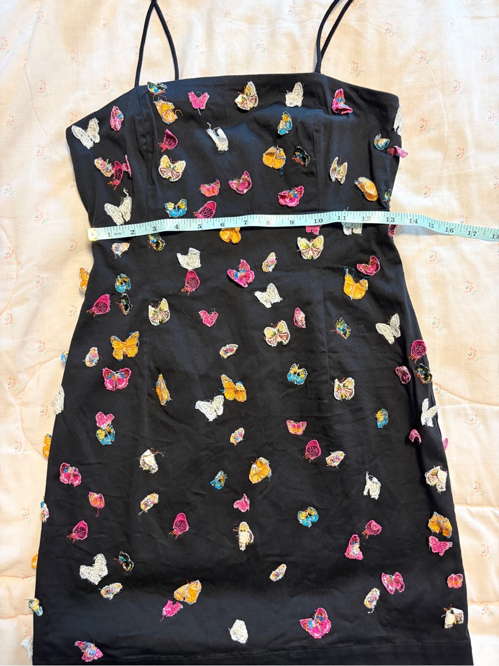Maeve Anthropologie Black 3D Butterfly Embroidered Mini Dress Size 8 - Picture 5 of 6